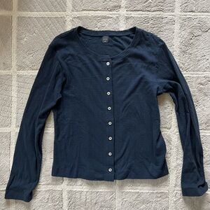 LESET Navy Pointelle Crew Cardigan